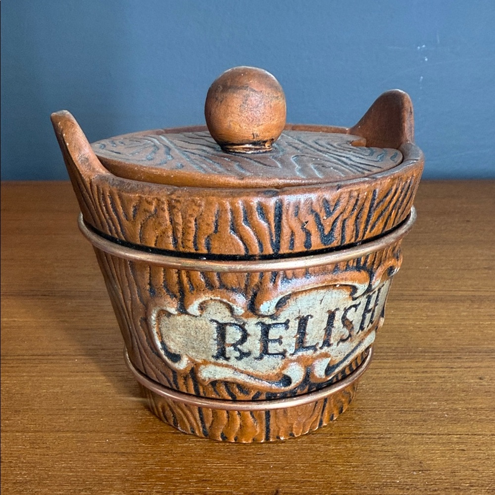 Vintage Relish Treasure Craft barrel relish condiment jar rare !
